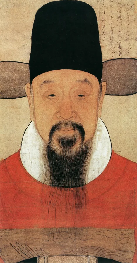 A painted portrait of Xu Guangqi in an official’s black hat and red robe