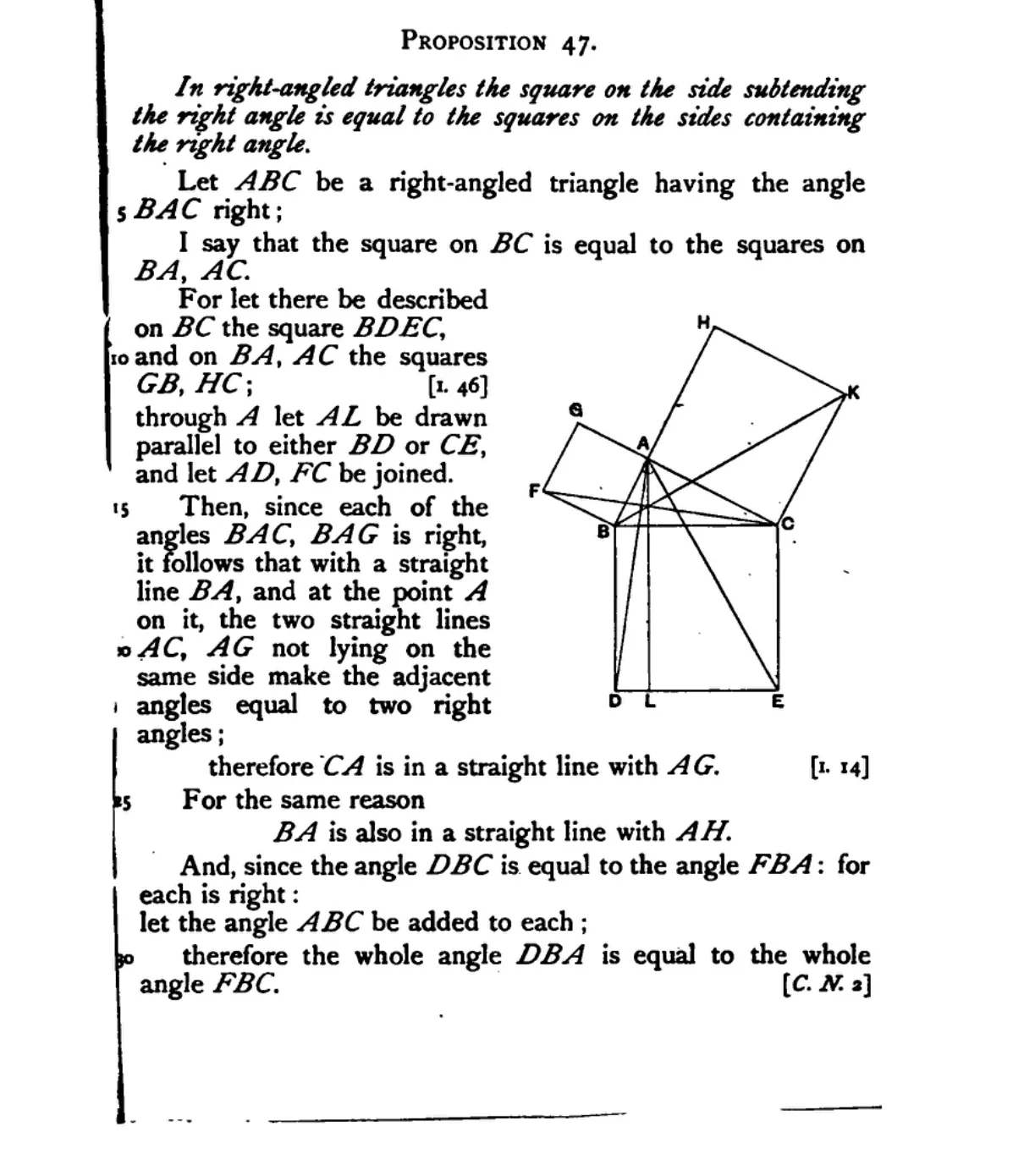 Proposition 47 of Book I in Heath’s translation, the proof beside its figure of three squares