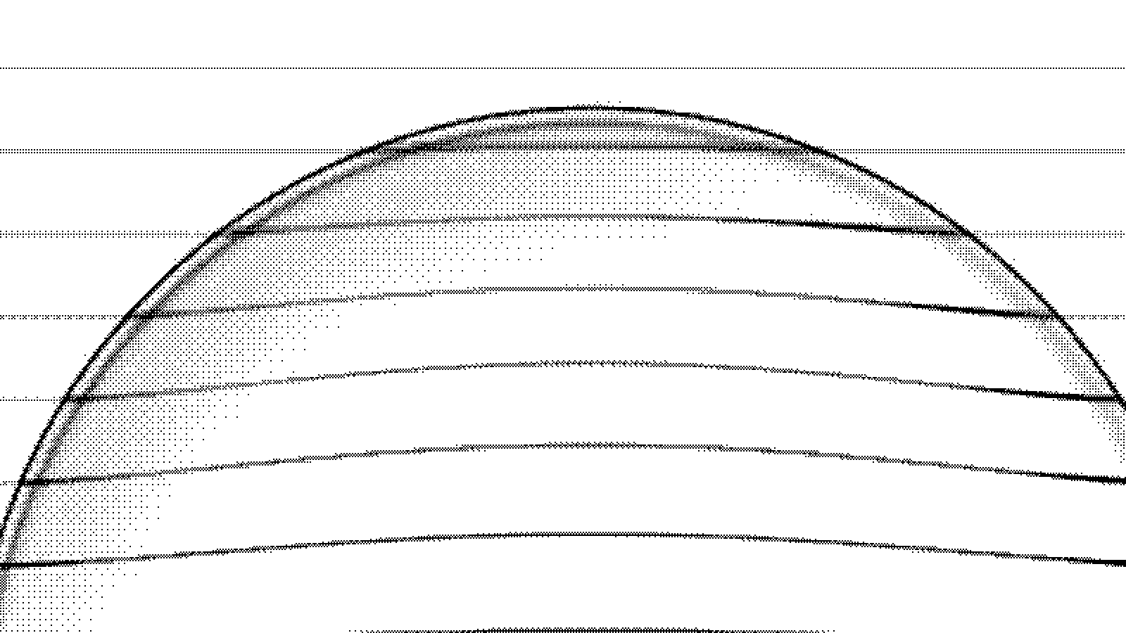 The wireframe sphere and rules from the lens gate direction, dithered