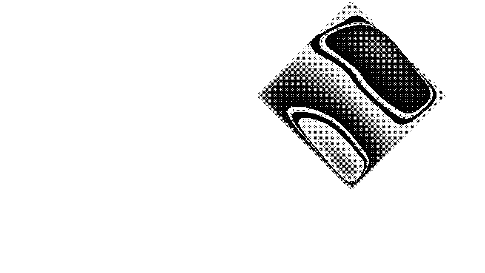 A liquid metal diamond with two contour bands, rendered in Glyphfield, dithered
