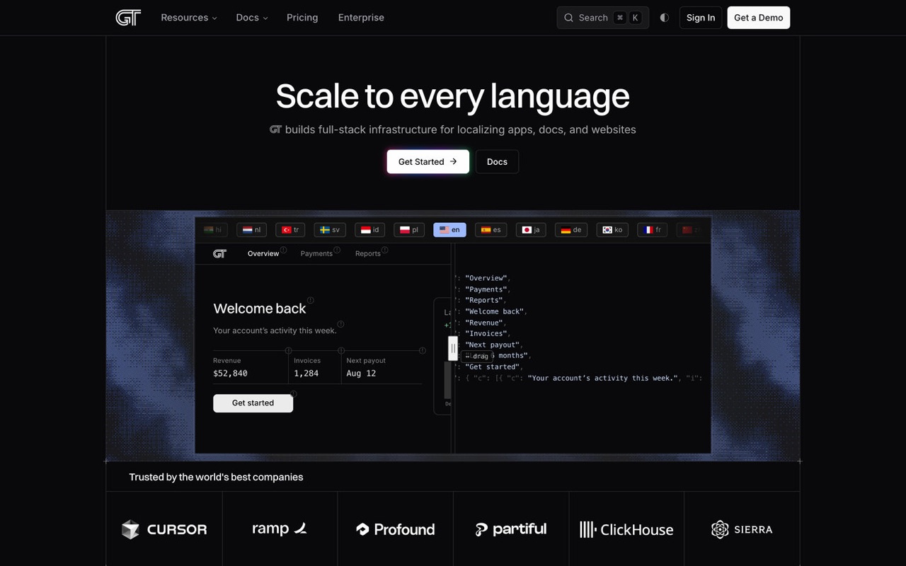 The home page in the dark theme