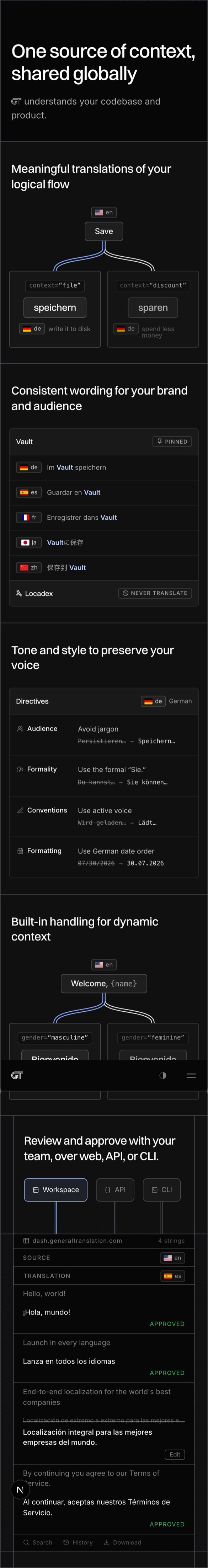Context platform section: mobile, dark theme