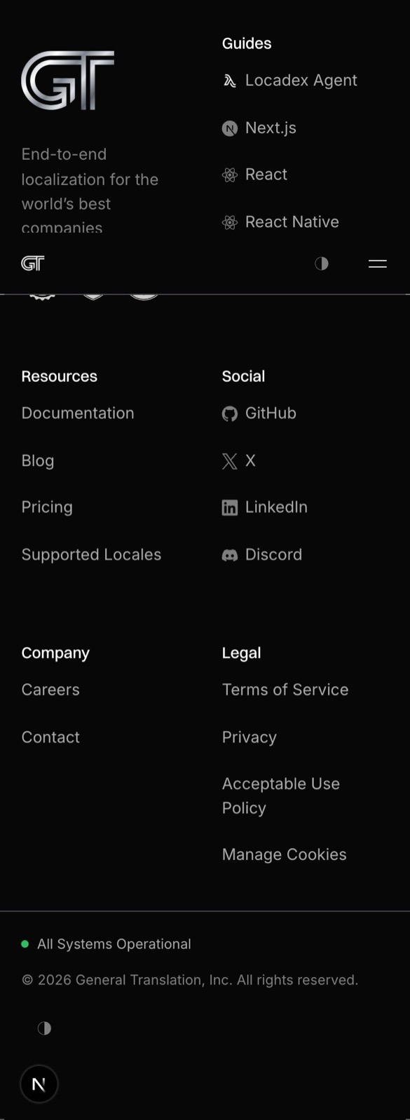 Footer section: mobile, dark theme