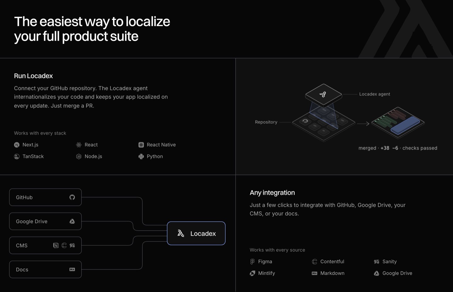 Locadex section: desktop, dark theme