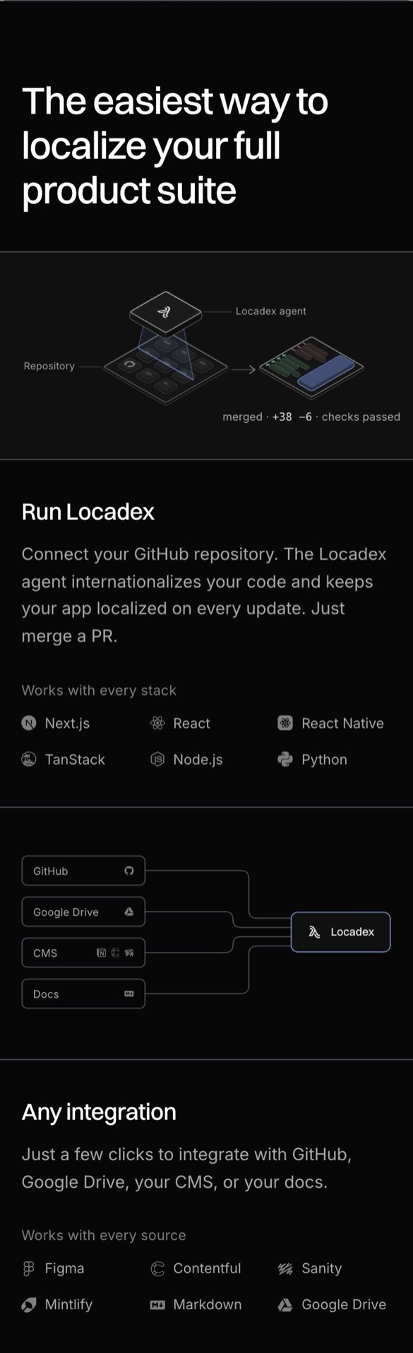 Locadex section: mobile, dark theme